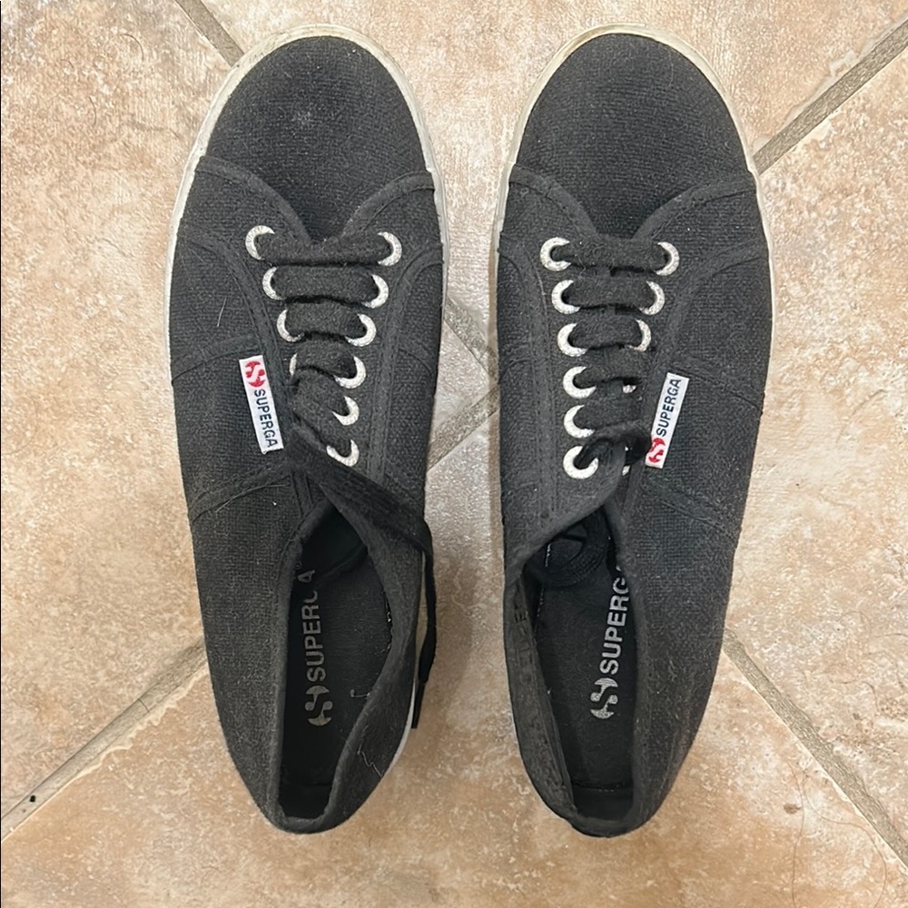 Superga women’s  Black Canvas Sneakers platform